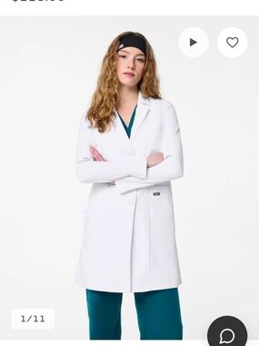 Figs Bellevue Long Slim Lab Coat Large New